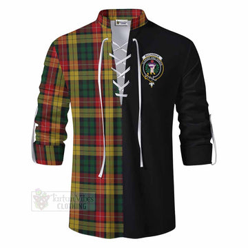 Buchanan Tartan Ghillie Kilt Shirt with Family Crest and Half Of Me Style