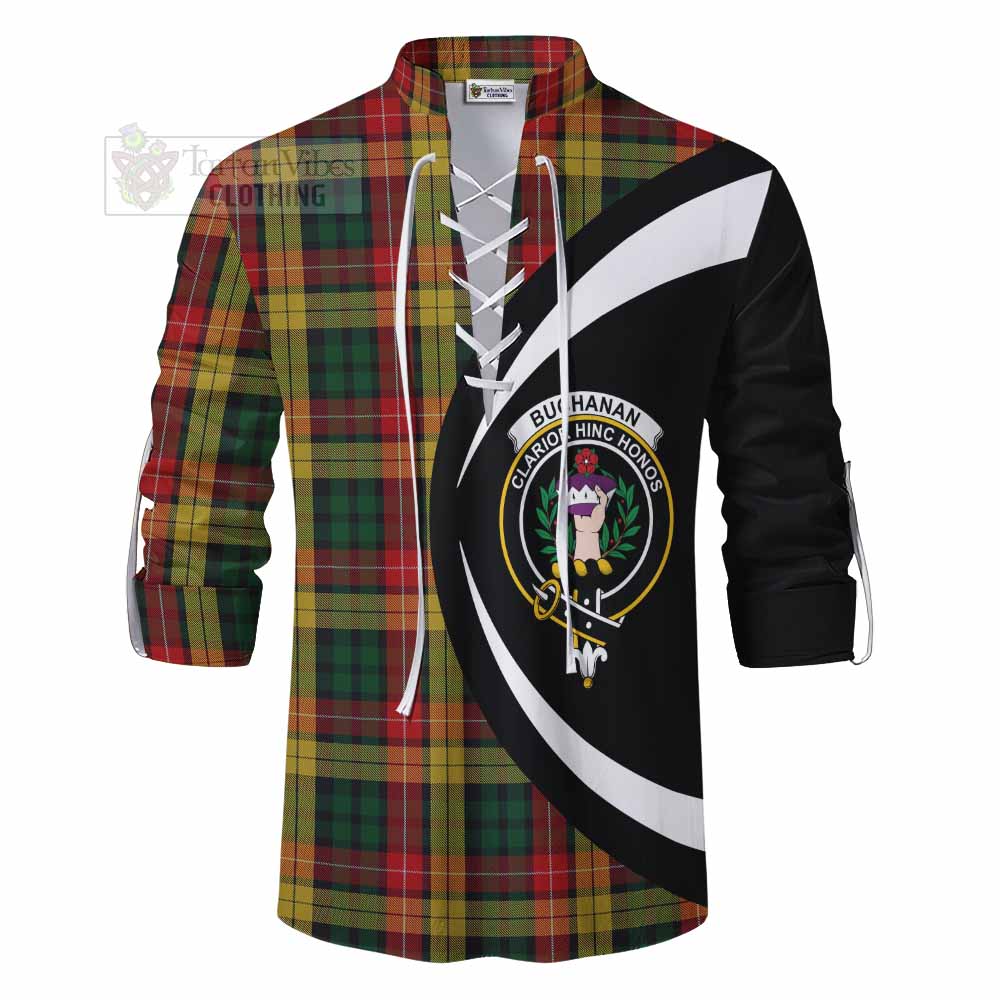 Tartan Vibes Clothing Buchanan Tartan Ghillie Kilt Shirt with Family Crest Circle Style