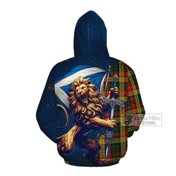 Tartan Vibes Clothing Buchanan Tartan Family Crest Cotton Hoodie with Scottish Majestic Lion