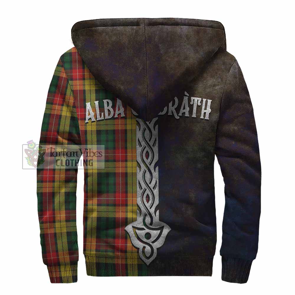 Tartan Vibes Clothing Buchanan Tartan Family Crest Sherpa Hoodie Alba Gu Brath Be Brave Lion Ancient Style
