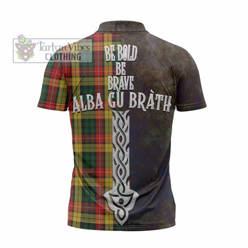 Buchanan Tartan Family Crest Zipper Polo Shirt Alba Gu Brath Be Brave Lion Ancient Style