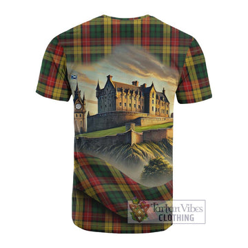 Tartan Vibes Clothing Buchanan Tartan Family Crest Cotton T-shirt with Scottish Ancient Castle Style