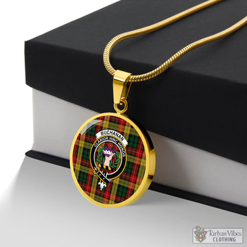 Buchanan Tartan Circle Necklace with Family Crest