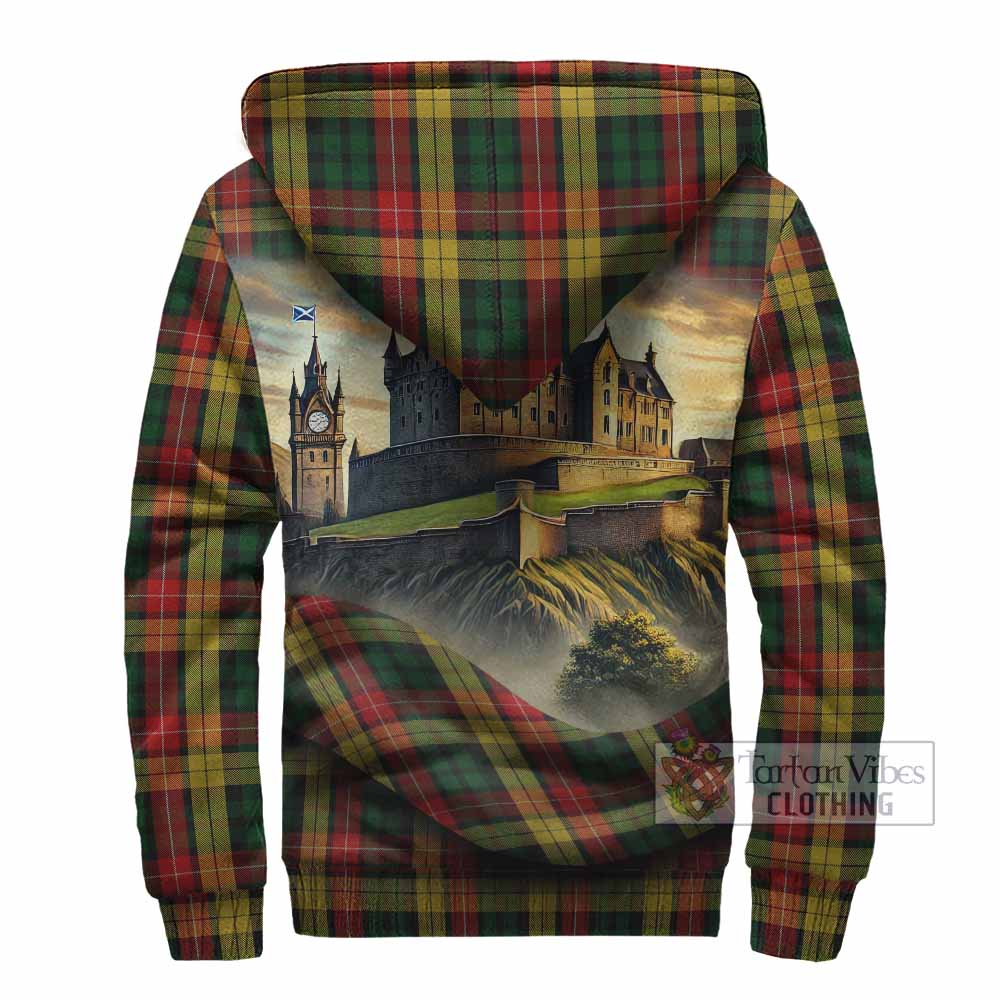 Tartan Vibes Clothing Buchanan Tartan Family Crest Sherpa Hoodie with Scottish Ancient Castle Style