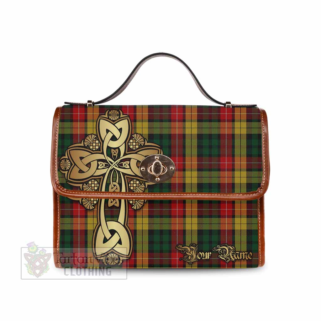Tartan Vibes Clothing Buchanan Tartan Waterproof Canvas Bag Golden Thistle Celtic Cross Style