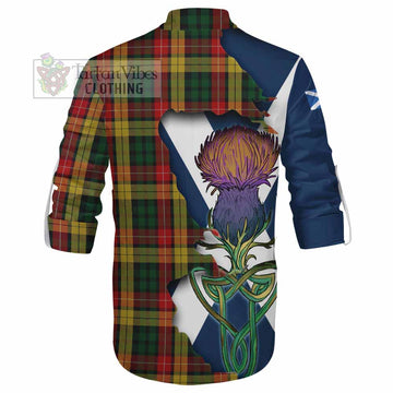 Tartan Vibes Clothing Buchanan Tartan Family Crest Ghillie Kilt Shirt Scottish Thistle Celtic Inspired