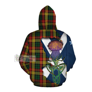 Tartan Vibes Clothing Buchanan Tartan Family Crest Cotton Hoodie Scottish Thistle Celtic Inspired