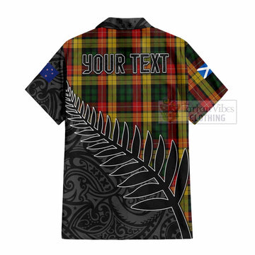 Buchanan Crest Tartan Hawaiian Shirt with New Zealand Silver Fern Half Style