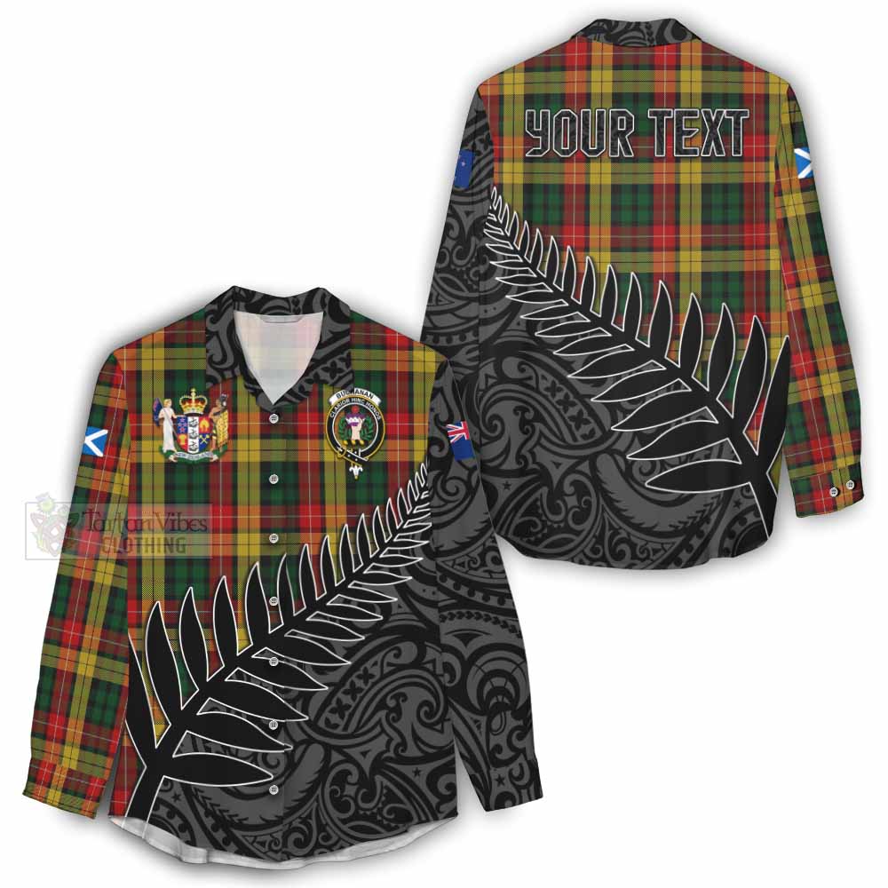 Tartan Vibes Clothing Buchanan Crest Tartan Women's Casual Shirt with New Zealand Silver Fern Half Style