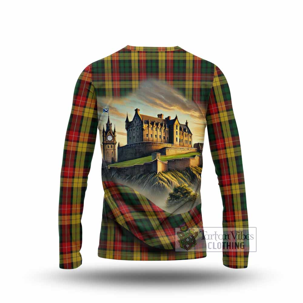 Tartan Vibes Clothing Buchanan Tartan Family Crest Long Sleeve T-Shirt with Scottish Ancient Castle Style