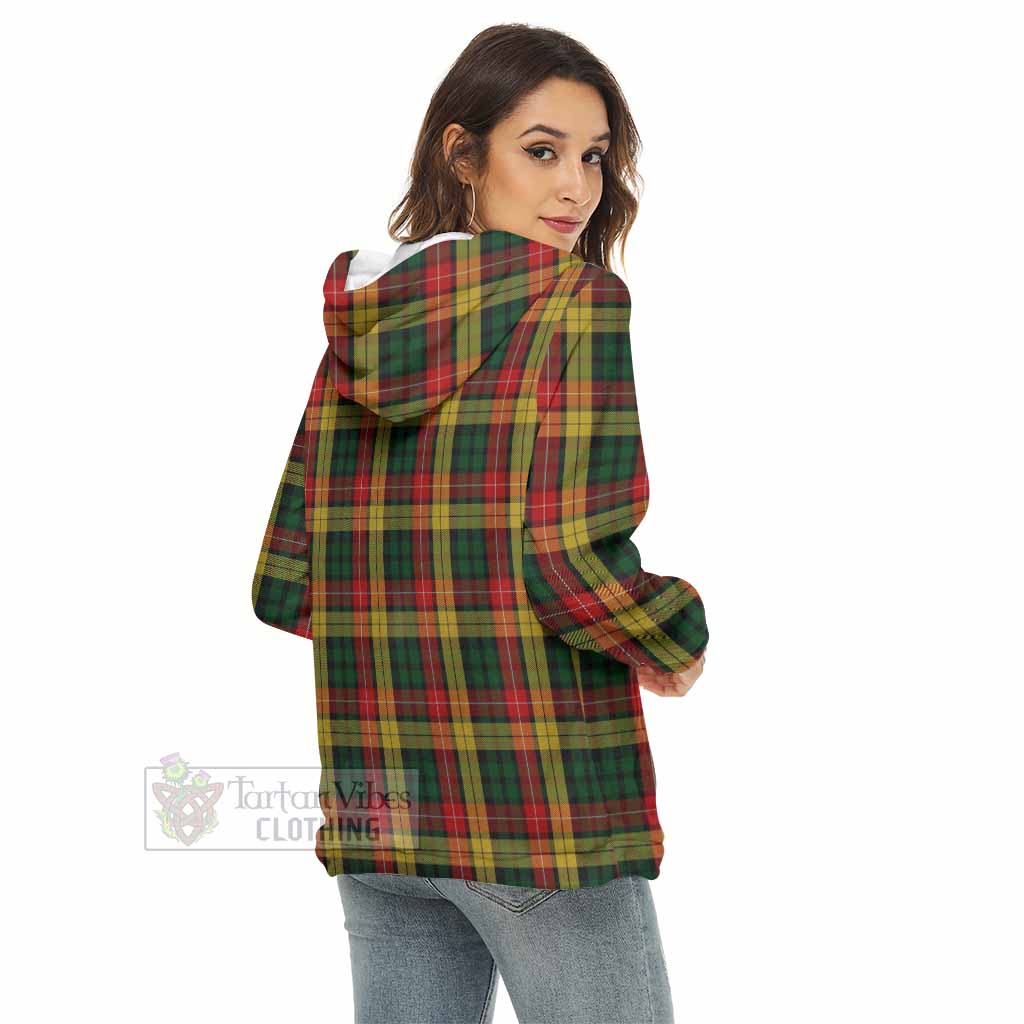 Tartan Vibes Clothing Buchanan Tartan Crest Women's Borg  Half Zip Fleece Hoodie