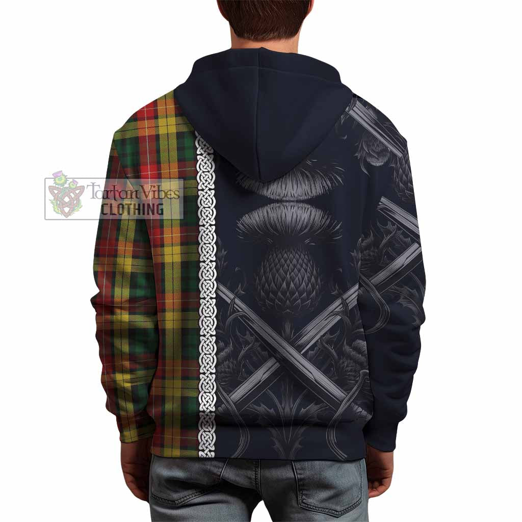 Tartan Vibes Clothing Buchanan Tartan Hoodie with Family Crest Cross Sword Thistle Celtic Vibes
