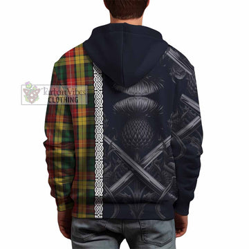 Buchanan Tartan Hoodie with Family Crest Cross Sword Thistle Celtic Vibes