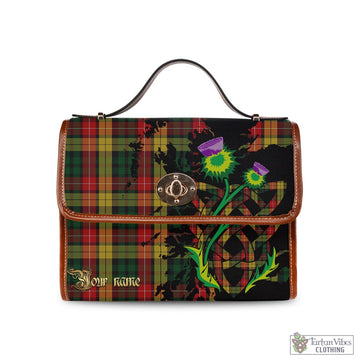 Buchanan Tartan Waterproof Canvas Bag with Scotland Map and Thistle Celtic Accents