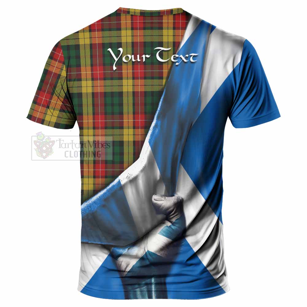 Tartan Vibes Clothing Buchanan Tartan T-Shirt with Family Crest Scotland Patriotic Style