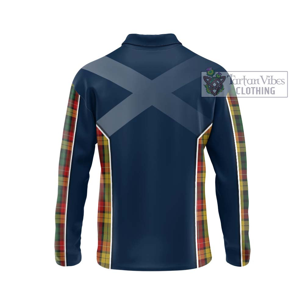 Buchanan Tartan Long Sleeve Polo Shirt with Family Crest and Lion Rampant Vibes Sport Style - Tartan Vibes Clothing