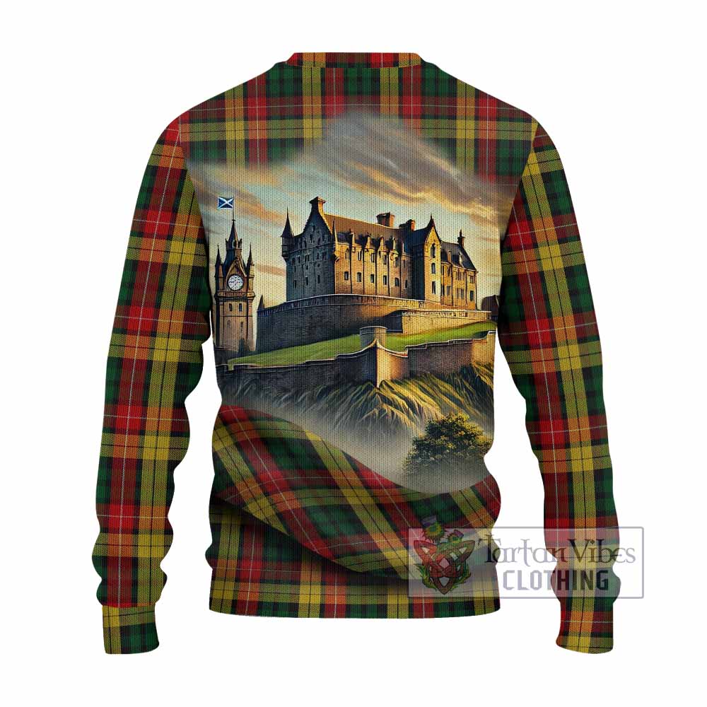 Tartan Vibes Clothing Buchanan Tartan Family Crest Knitted Sweater with Scottish Ancient Castle Style