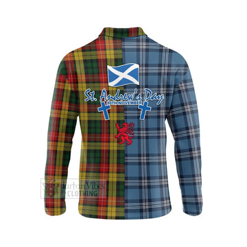 Tartan Vibes Clothing Buchanan Tartan Long Sleeve Polo Shirt Happy St. Andrew's Day Half Tartan Style