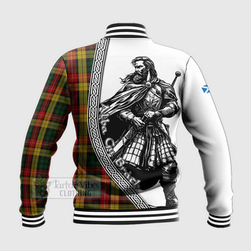 Buchanan Tartan Clan Crest Baseball Jacket with Highlander Warrior Celtic Style