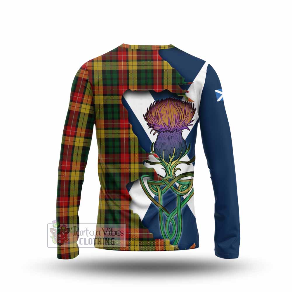 Tartan Vibes Clothing Buchanan Tartan Family Crest Long Sleeve T-Shirt Scottish Thistle Celtic Inspired