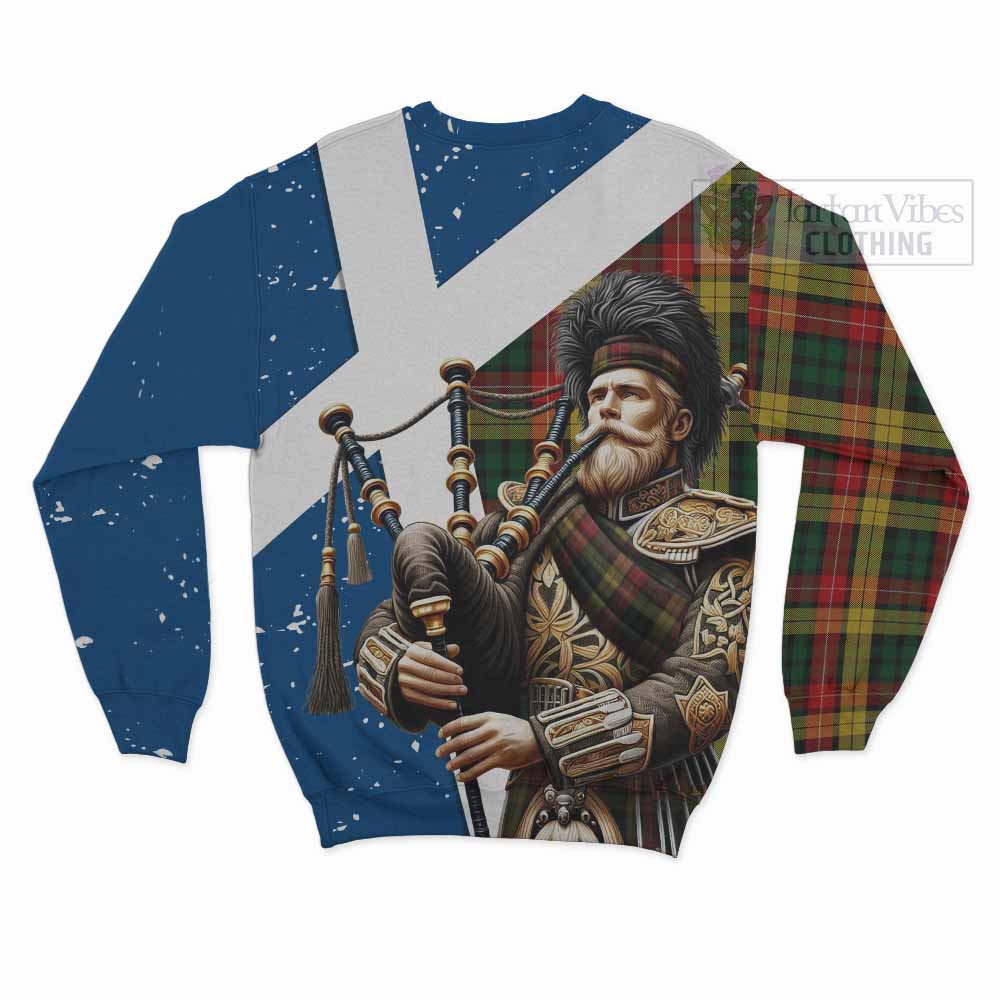 Tartan Vibes Clothing Buchanan Tartan Sweatshirt with Family Crest Scottish Bagpiper Vibes
