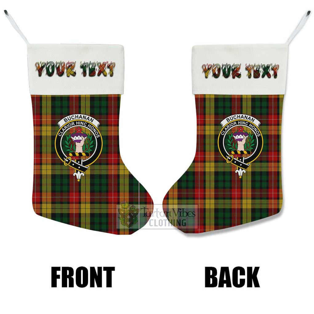 Tartan Vibes Clothing Buchanan Tartan Family Crest Christmas Stocking with Personalized Text