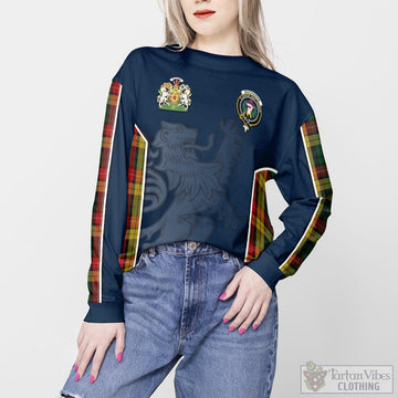 Buchanan Tartan Sweater with Family Crest and Lion Rampant Vibes Sport Style