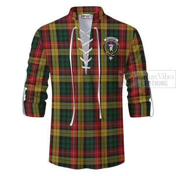 Buchanan Tartan Ghillie Kilt Shirt with Family Crest Celtic Skull Style