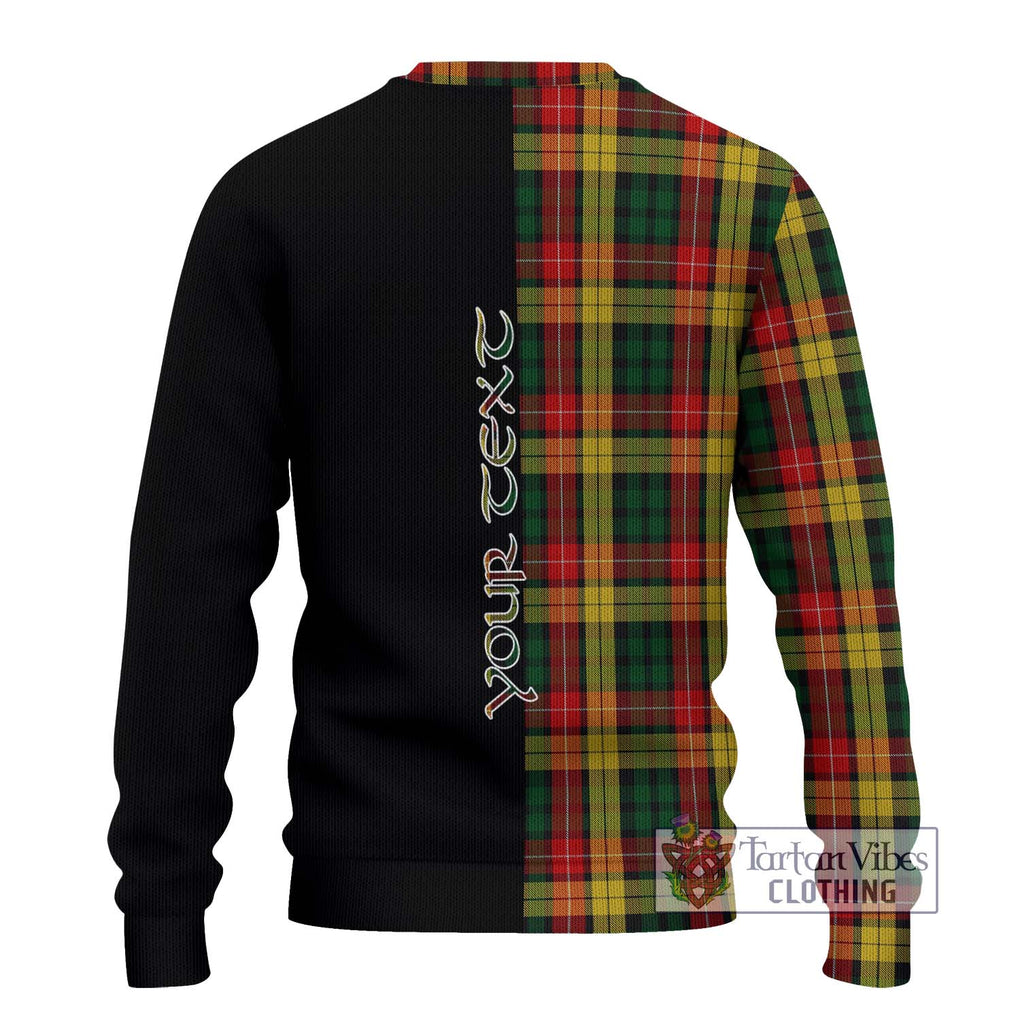 Buchanan Tartan Knitted Sweater with Family Crest and Half Of Me Style - Tartanvibesclothing Shop