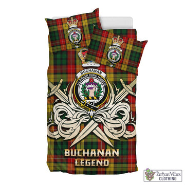 Buchanan Tartan Bedding Set with Clan Crest and the Golden Sword of Courageous Legacy