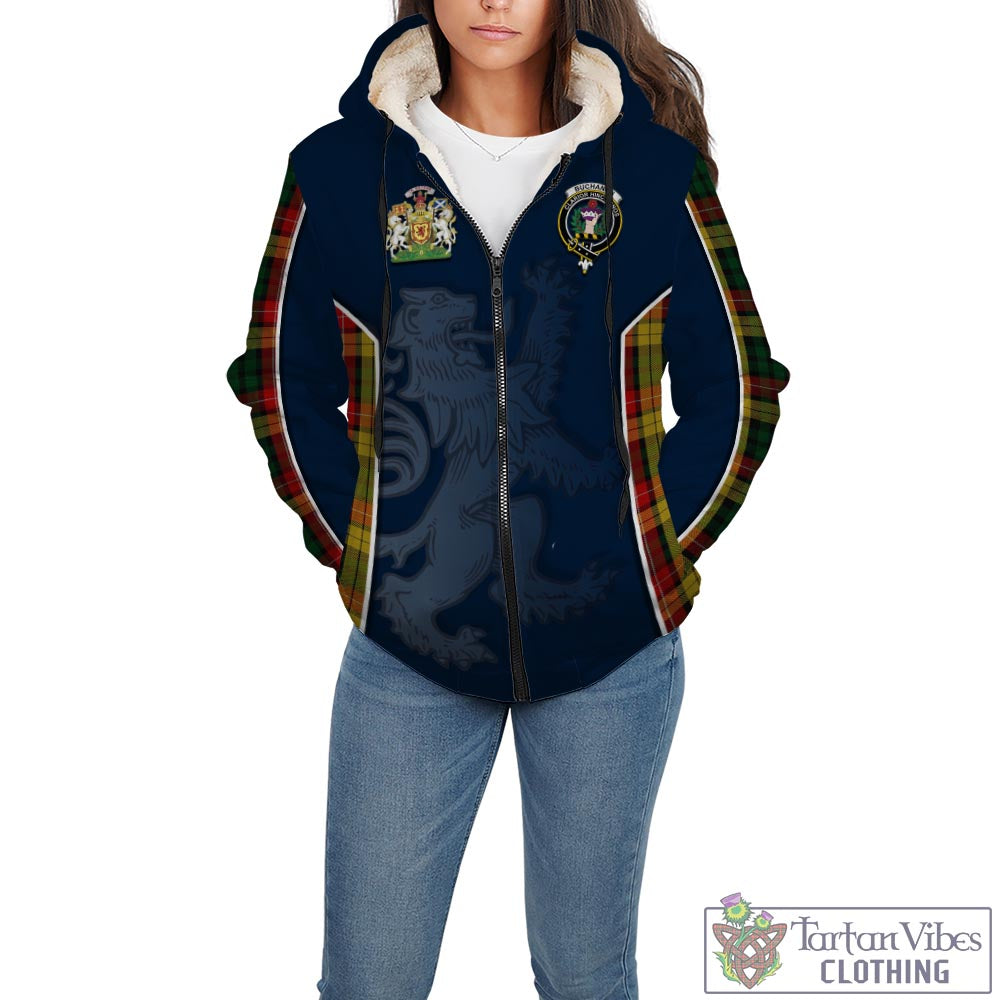 Tartan Vibes Clothing Buchanan Tartan Sherpa Hoodie with Family Crest and Lion Rampant Vibes Sport Style