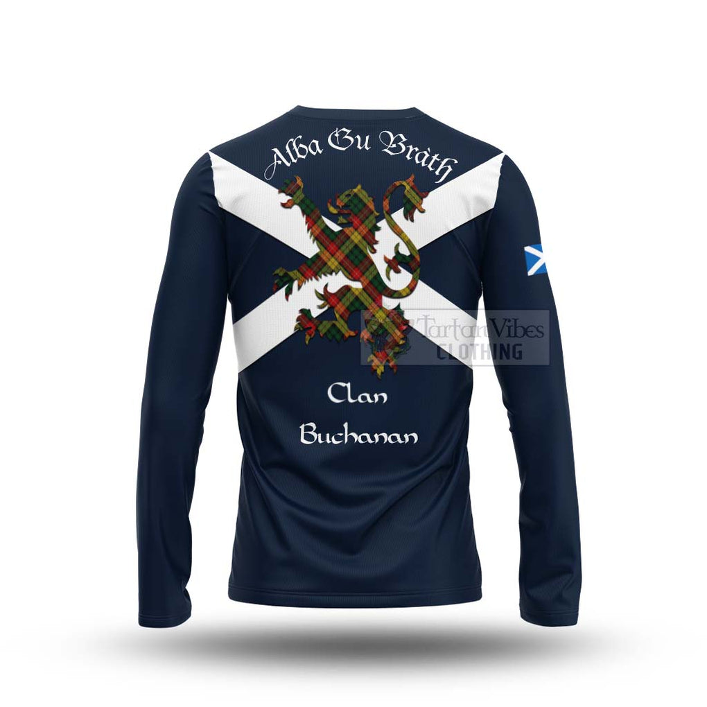 Tartan Vibes Clothing Buchanan Tartan Lion Rampant Long Sleeve T-Shirt – Proudly Display Your Heritage with Alba Gu Brath and Clan Name