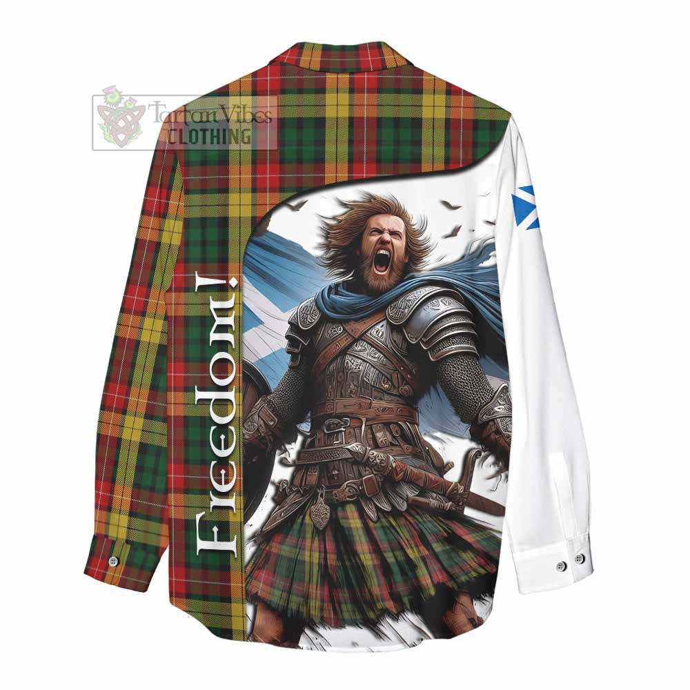 Tartan Vibes Clothing Buchanan Crest Tartan Women's Casual Shirt Inspired by the Freedom of Scottish Warrior