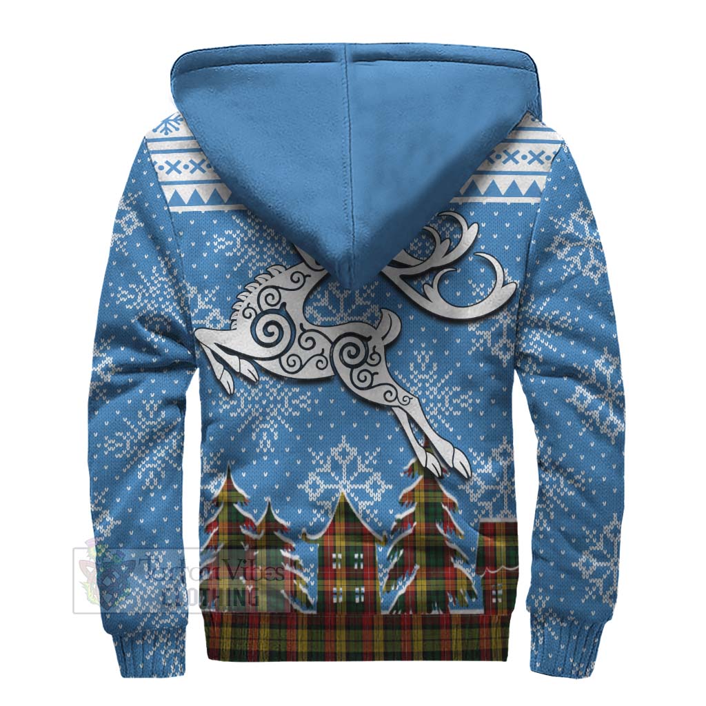 Tartan Vibes Clothing Buchanan Clan Christmas Sherpa Hoodie Celtic Reindeer Style