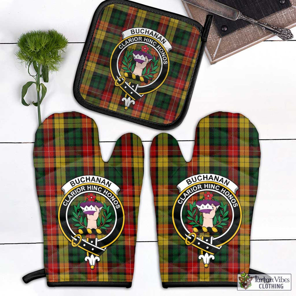 Buchanan Tartan Combo Oven Mitt & Pot-Holder with Family Crest Combo 1 Oven Mitt & 1 Pot-Holder Black - Tartan Vibes Clothing