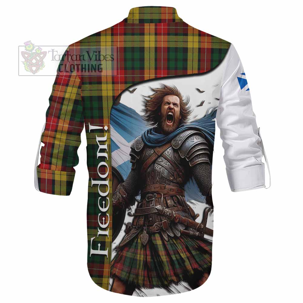 Tartan Vibes Clothing Buchanan Crest Tartan Ghillie Kilt Shirt Inspired by the Freedom of Scottish Warrior