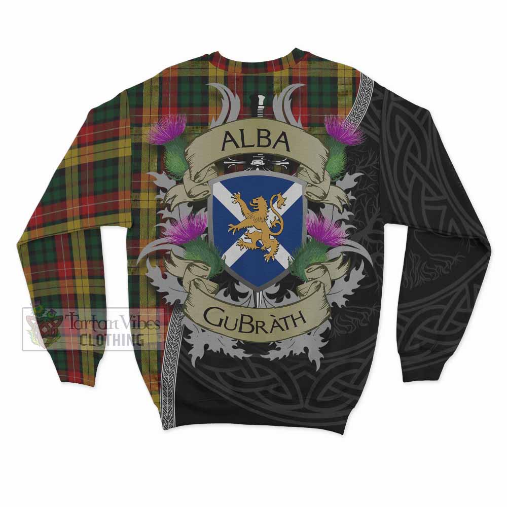 Tartan Vibes Clothing Buchanan Tartan Family Crest Sweatshirt Lion Rampant Royal Thistle Shield Celtic Inspired