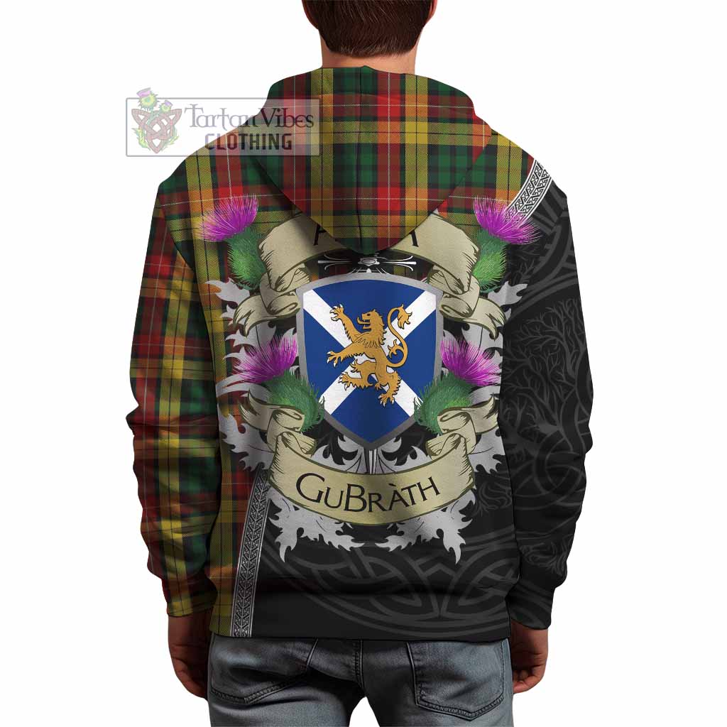Tartan Vibes Clothing Buchanan Tartan Family Crest Hoodie Lion Rampant Royal Thistle Shield Celtic Inspired