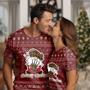 Buchanan Clan Christmas Family T-Shirt with Funny Gnome Playing Bagpipes