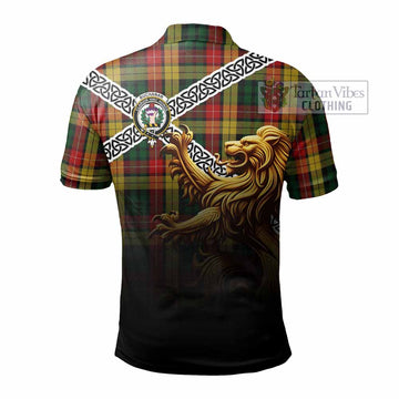 Buchanan Crest Tartan Polo Shirt with Golden Lion Emblem Celtic Style