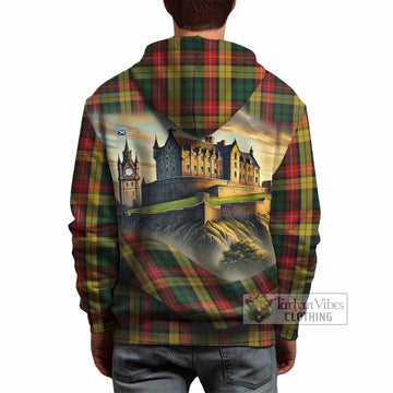 Buchanan Tartan Family Crest Hoodie with Scottish Ancient Castle Style