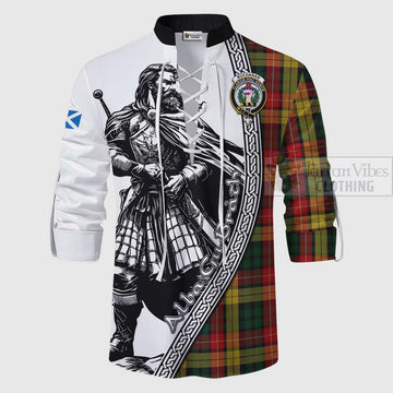 Tartan Vibes Clothing Buchanan Tartan Clan Crest Ghillie Kilt Shirt with Highlander Warrior Celtic Style