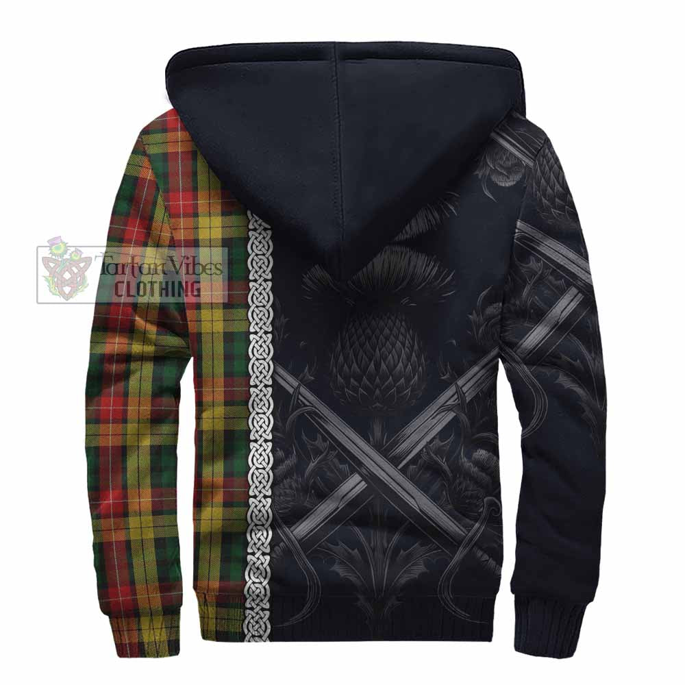Tartan Vibes Clothing Buchanan Tartan Sherpa Hoodie with Family Crest Cross Sword Thistle Celtic Vibes