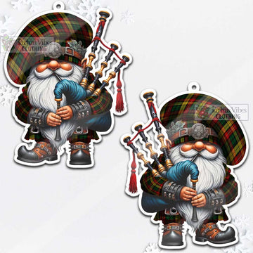 Buchanan Tartan Bagpiper Gnome Christmas Ornament