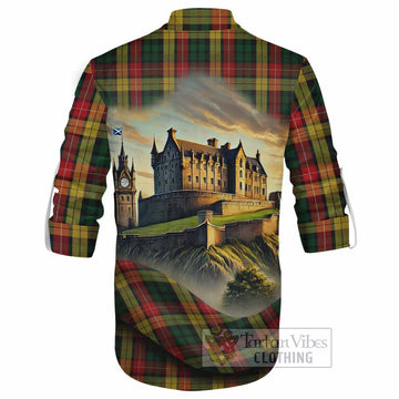 Tartan Vibes Clothing Buchanan Tartan Family Crest Ghillie Kilt Shirt with Scottish Ancient Castle Style
