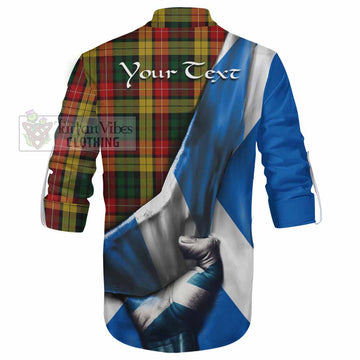 Tartan Vibes Clothing Buchanan Tartan Ghillie Kilt Shirt with Family Crest Scotland Patriotic Style