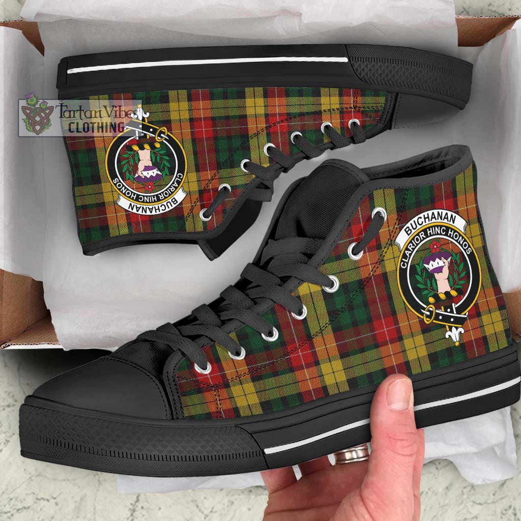 Tartan Vibes Clothing Buchanan Tartan High Top Shoes with Family Crest