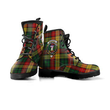 Buchanan Tartan Leather Boots with Family Crest