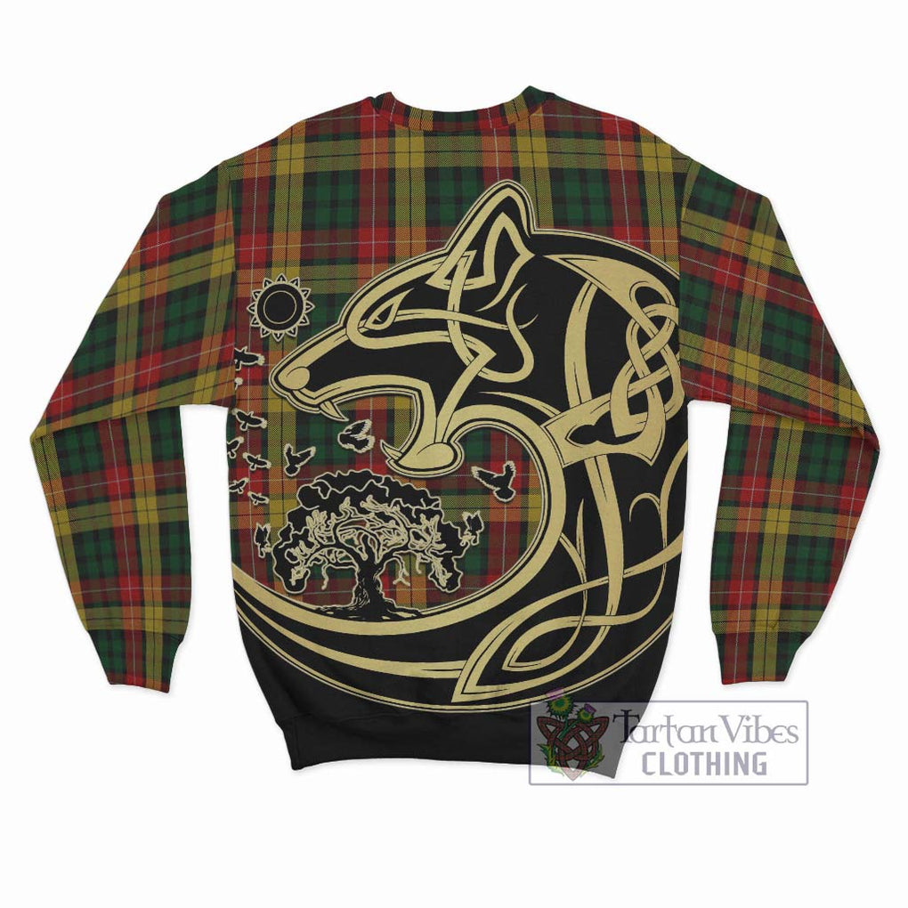 Buchanan Tartan Sweatshirt with Family Crest Celtic Wolf Style - Tartan Vibes Clothing