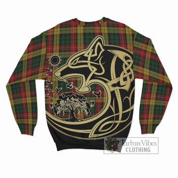 Buchanan Tartan Sweatshirt with Family Crest Celtic Wolf Style - Tartan Vibes Clothing